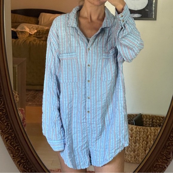 anthropologie 100% cotton seersucker pajama romper - Picture 1 of 3